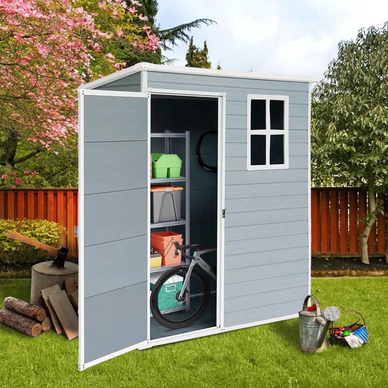 Photo 1 of **BOX 2 of 2 only*** KELRIA Outdoor Resin Storage Shed 5x3 FT, Plastic Garden Shed for Bike, Garbage Can, Tool, Outside Sheds & Outdoor Storage Storage Box with Lockable Door for Backyard, Patio, Lawn