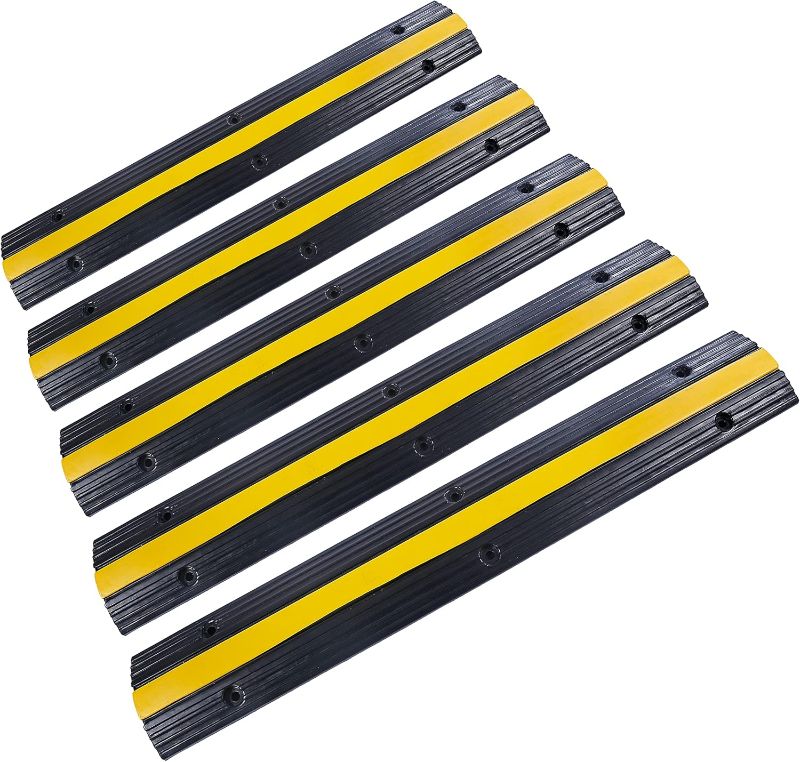 Photo 1 of 
Rubber Cable Ramp Cord Cover Cable Protector Ramps Wire Hose Protective 2 Channel 22000Lbs Load Capacity Traffic Speed Bump for Asphalt Concrete Gravel Driveway Indoor Outdoo (5pack)