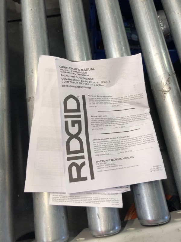 Photo 7 of ***USED - POWERS ON - UNABLE TO TEST FURTHER***
RIDGID 6 Gal. Electric Pancake Air Compressor and Pneumatic 18-Gauge 2-1/8 in. Brad Nailer