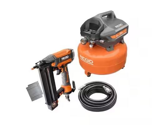 Photo 1 of ***USED - POWERS ON - UNABLE TO TEST FURTHER***
RIDGID 6 Gal. Electric Pancake Air Compressor and Pneumatic 18-Gauge 2-1/8 in. Brad Nailer