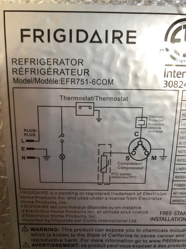 Photo 6 of ***ITEM TESTED FOR POWER, UNABLE TO TEST FURTHER*** Frigidaire EFR751, 2 Door Apartment Size Refrigerator with Freezer Combo, 7.5 cu ft, Platinum Series, Stainless Steel-21.5" D x 22.4" W x 55.5" H
