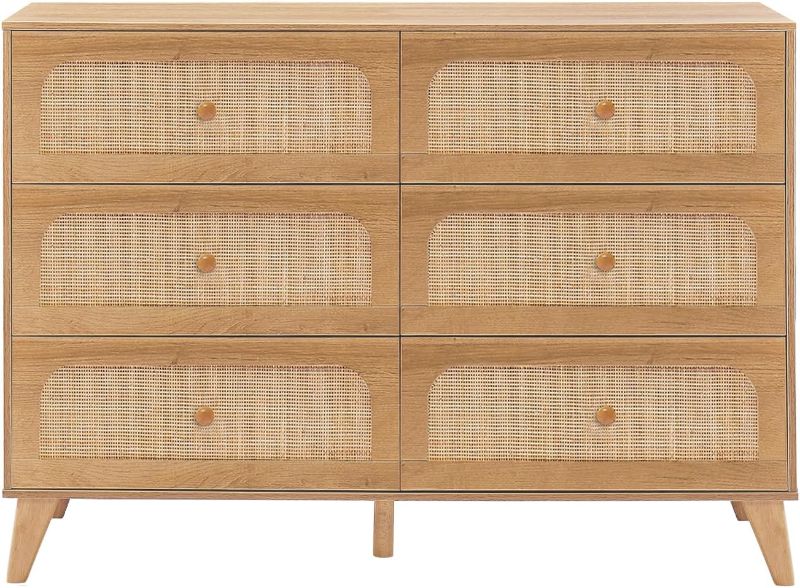 Photo 1 of 
GANLLY 6 Drawer Dresser,Rattan Dresser for Bedroom, Mid-Century Modern Organizer Dresser for Closet Bedroom,Hallway,Entryway,Natural Brown