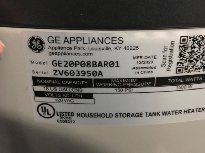 Photo 5 of ***USED - MISSING FITTINGS - UNABLE TO VERIFY FUNCTIONALITY - NO PACKAGING - SEE PICTURES***
GE Appliances 18 Gallon Versatile Plug and Play Electric Water Heater with Adjustable Thermostat, Easily Installs Where You Want It, 120 Volt