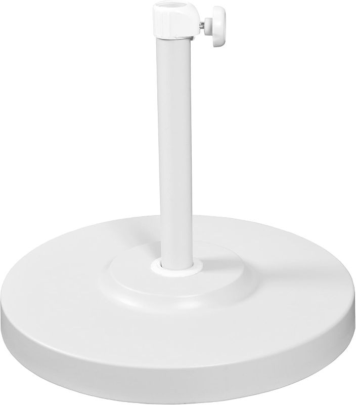 Photo 1 of 
California Umbrella 50 lbs. Round Concrete Weighted Powder Coated Steel Umbrella Base, White Frame
Color:White