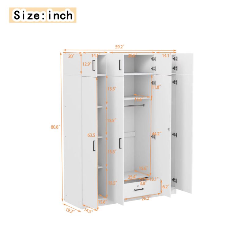 Photo 1 of **BOX 1 OF 4  ONLY***Wardrobe Closet , 4 Door Wooden Armoire with shelves, Wardrobe Closet with Hight Storage Capacity, White Closet Wardrobe with Hanging Rod, Suitable for Bedroom
