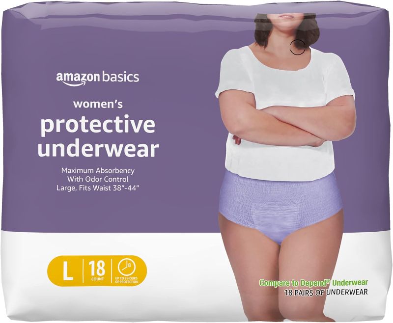 Photo 1 of Amazon Basics Incontinence & Postpartum Underwear for Women, Maximum Absorbency, Large, 18 Count, Lavender (Previously Solimo) Large (18 Count)