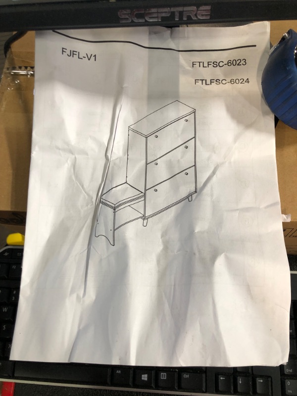 Photo 1 of ***USED - LIKELY MISSING PARTS - UNABLE TO VERIFY FUNCTIONALITY - SEE PICTURES***
YITAHOME White Drawer/Table/Shelf Unit, White, with 3 Drawers, Brown Legs and Top