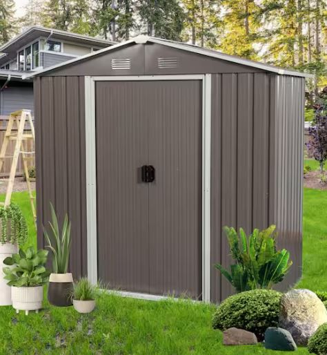 Photo 1 of 
1/6
8 ft. W x 4 ft. D Outdoor Metal Storage Shed with Double Door and 4 Vents 32 sq. ft. Gray