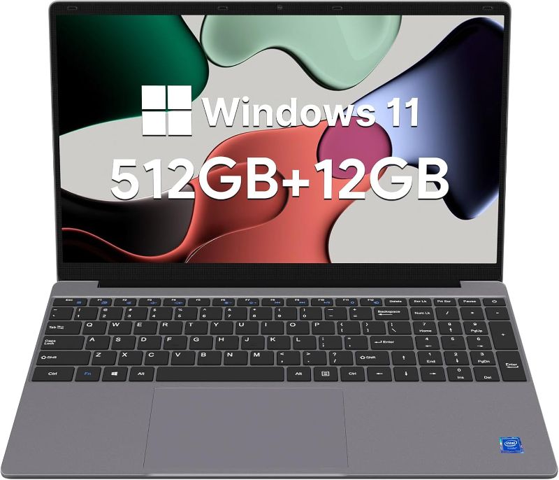 Photo 1 of ApoloSign 12GB RAM, 512GB SSD Laptop, Expandable 1TB, with Intel N5095 High-Speed Performance Laptop Computer, and 15.6" Full HD Display, Dual-Band WiFi, 178° Open Angle, Dual Speakers
