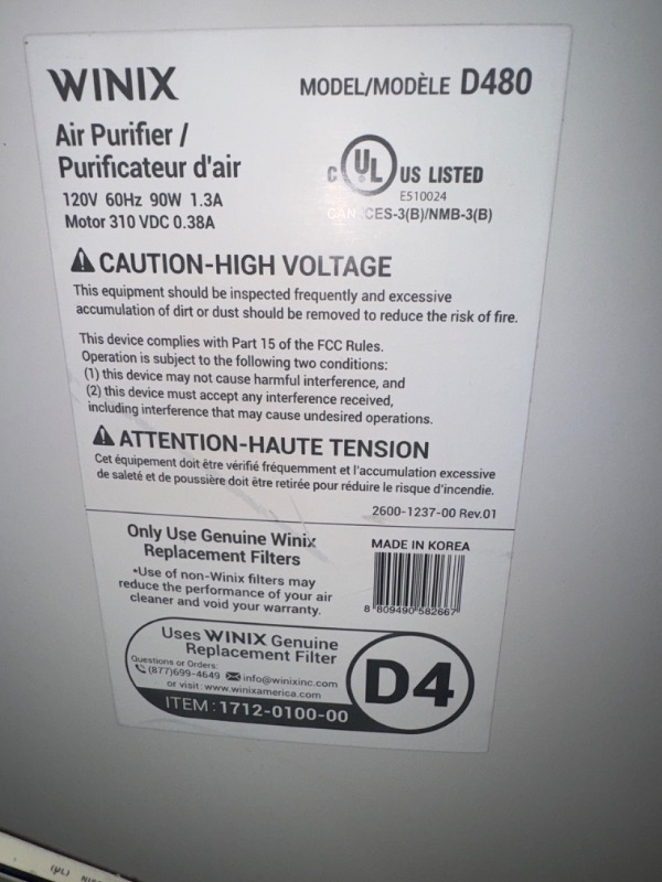 Photo 2 of *POWERS ON*Winix 1022-0221-02 D480 True HEPA 3-Stage Air Purifier, AHAM Verified for 480 sq. ft.