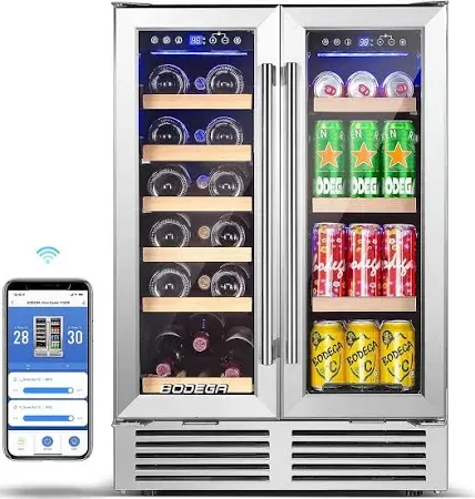 Photo 1 of *STOCK PHOTO JUST FOR REFERENCE** Wine Cooler Beverage Refrigerator 24 inch 20 Bottles & 88 Cans Beverage Fridge Dual Zone Wine Cooler Lockable Freestanding for Drink Bar Kitchen Cabinet Commercial, Stainless Steel black
