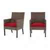 Photo 1 of *COLOR MAY VARY** Fernlake Brown Wicker Outdoor Patio Stationary Dining Chair with CushionGuard Chili Red Cushions (2-Pack)
