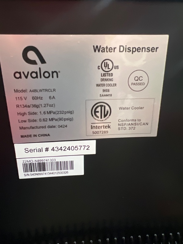 Photo 3 of **SEE NOTES** Avalon Bottom Loading Water Cooler Water Dispenser, 3 Temperature, UL/Energy Star Approved, Black & Stainless Steel