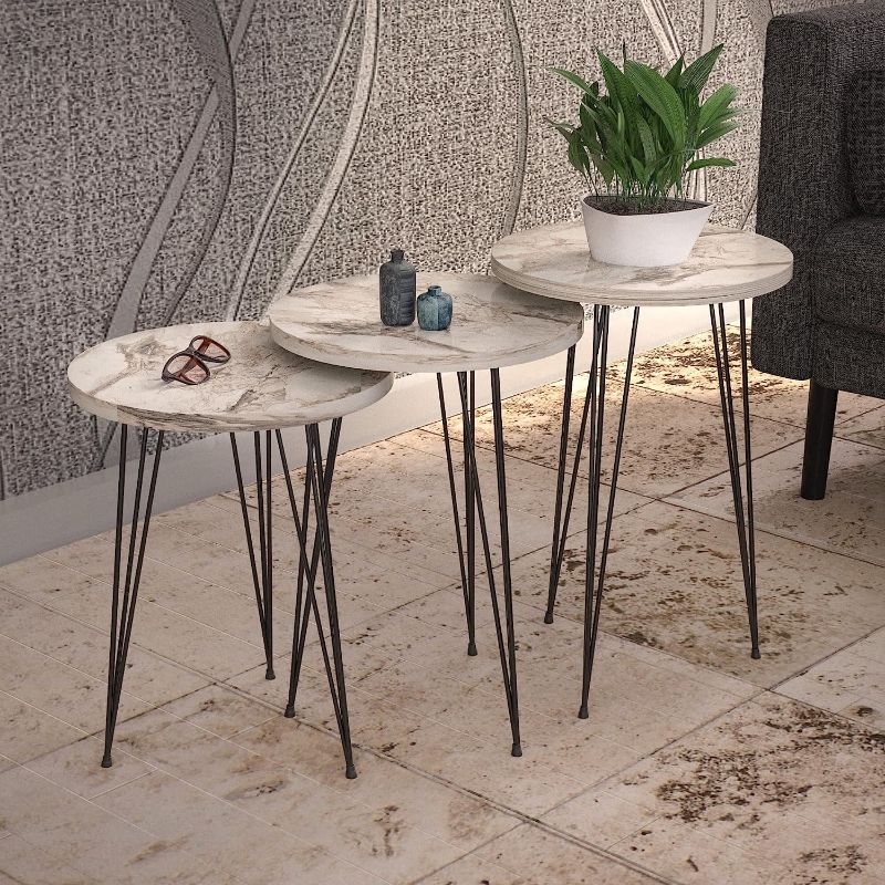 Photo 1 of ***Parts Oly***PAK HOME - Set of 3 White Marble Nesting End Tables Round Wood Stacking Coffee Side Accent Table with Metal Legs for Living Room, Home Office, Nightstands for Bedroom
