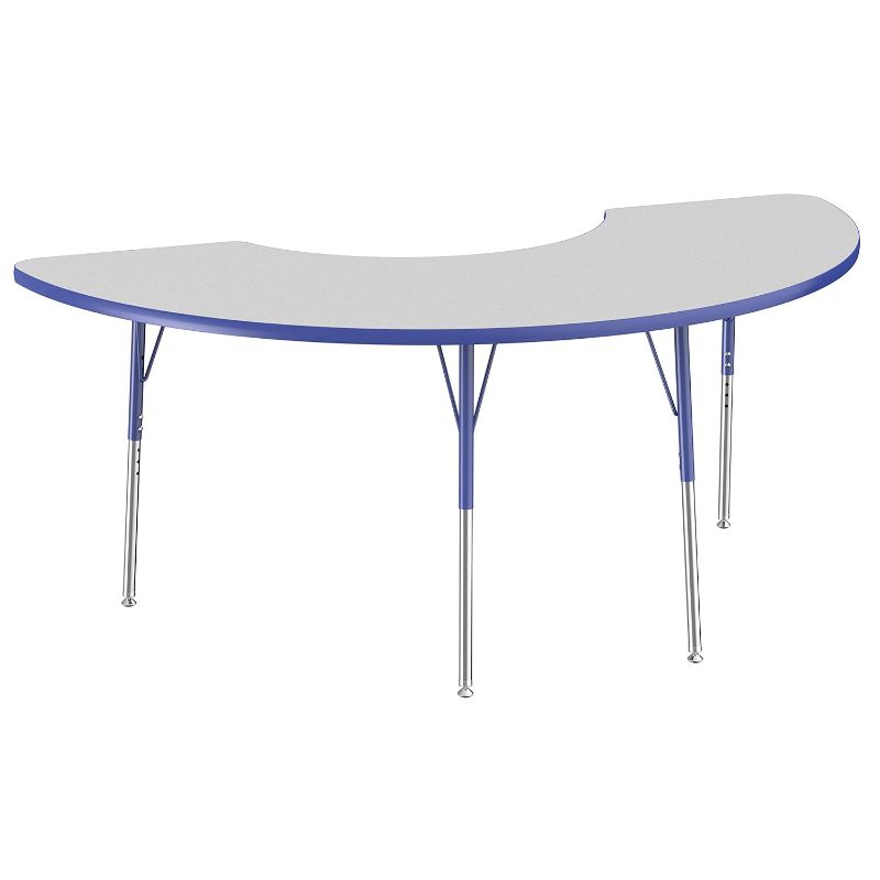 Photo 1 of (tABLE TOP ONLY) Factory Direct Partners 10077-GYBL Half Moon Activity School and Office Table (36" x 72"), Standard Legs with Swivel Glides, Adjustable Height 19-30" - Gray Top and Blue Edge
