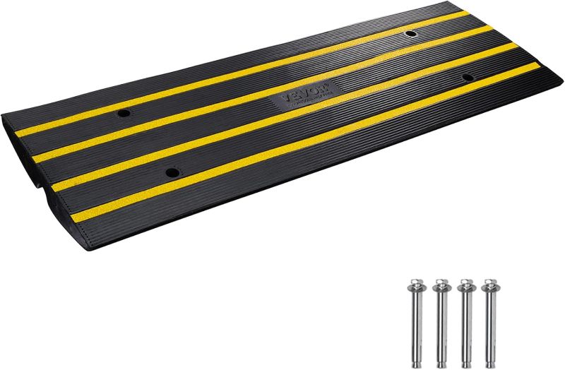 Photo 1 of  VEVOR Rubber Driveway Curb Ramp 1 Pack, Heavy Duty 33069lbs Capacity Car Ramp, 2.6 Inch High Cable Cover Curbside Bridge Ramp for Loading Dock Garage Sidewalk
