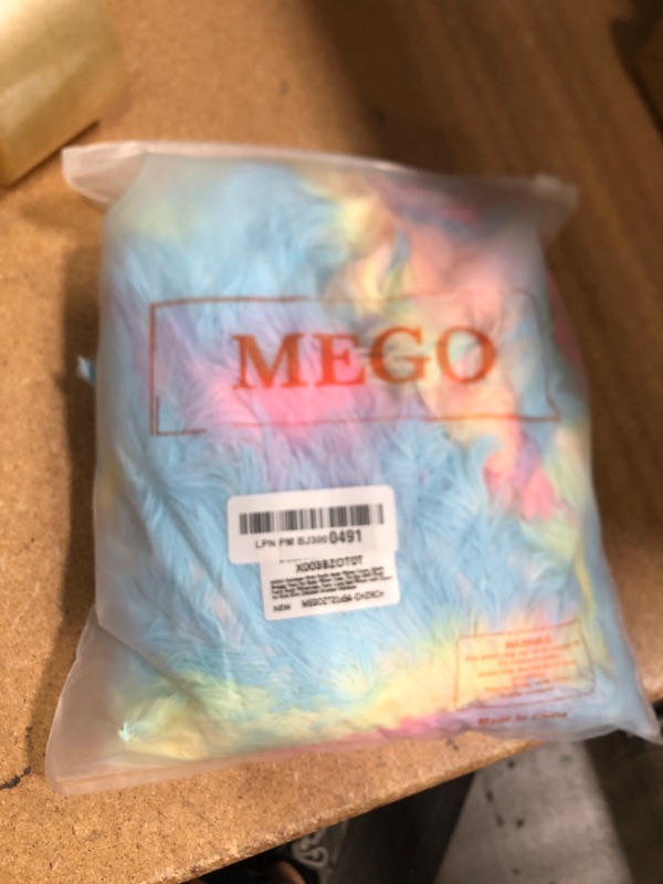 Photo 2 of *COVER ONLY* MEGO Rainbow Print Fluffy Body Pillow Cover, 20x54 Shaggy Faux Fur Body Pillow Case, Tie Dye Soft Plush Fuzzy Body Pillowcase, Furry Long Bed Pillow with Zipper for Kids Girls Children Women Rainbow