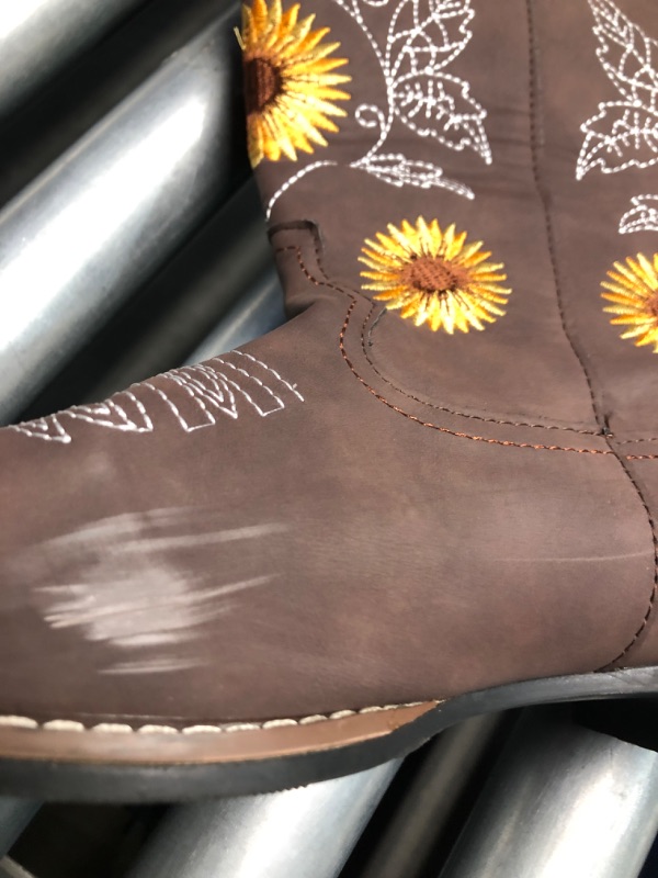 Photo 1 of **MINOR DAMAGE** gloryinterest Cowboy Boots for Women Mid Calf Cowgirl Western Boots Sunflower Embroidery Stitched Square Toe Low Heel Black Brown Yellow SIZE 10.5