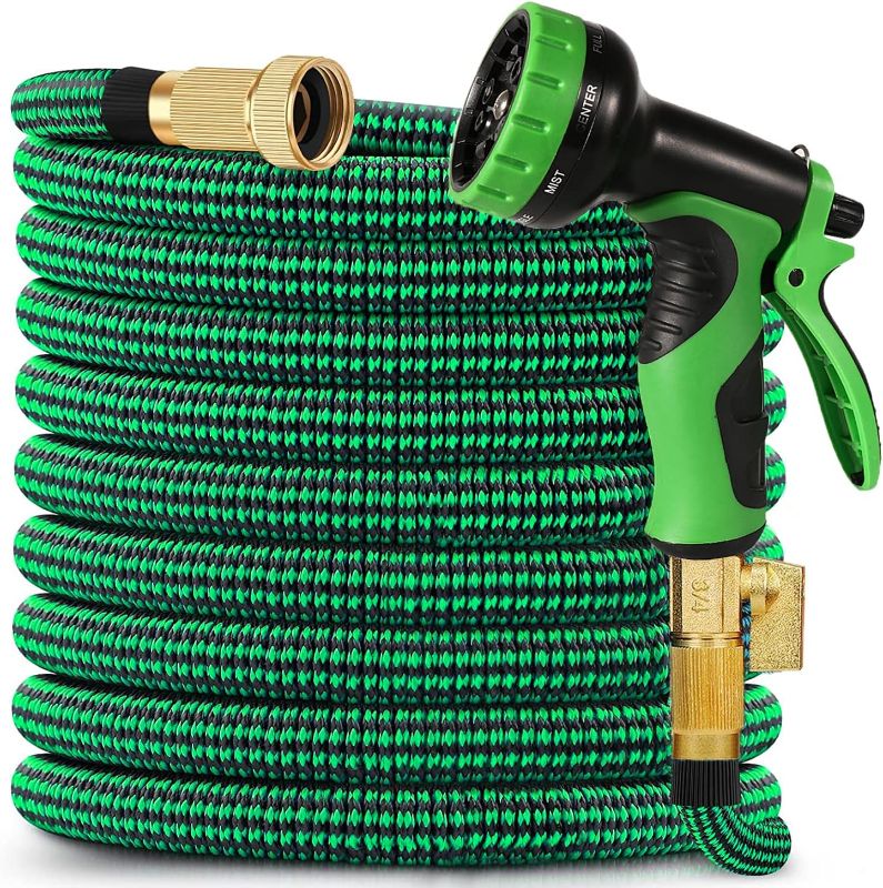 Photo 1 of 150 ft Expandable Garden Hose - Never Kink Flexible Water Hose 150ft with 10 Pattern Spray Nozzle, 3/4 Solid Brass Connectors, Retractable Latex Core - Lightweight Expanding Hose