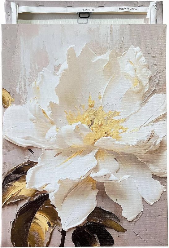 Photo 1 of BLINFEIRU Bathroom Decor Flower Wall Art - Modern Flower Pictures for Bedroom Wall Decorations White Elegant Floral Canvas Painting Prints Home Artwork Framed 12"x16"