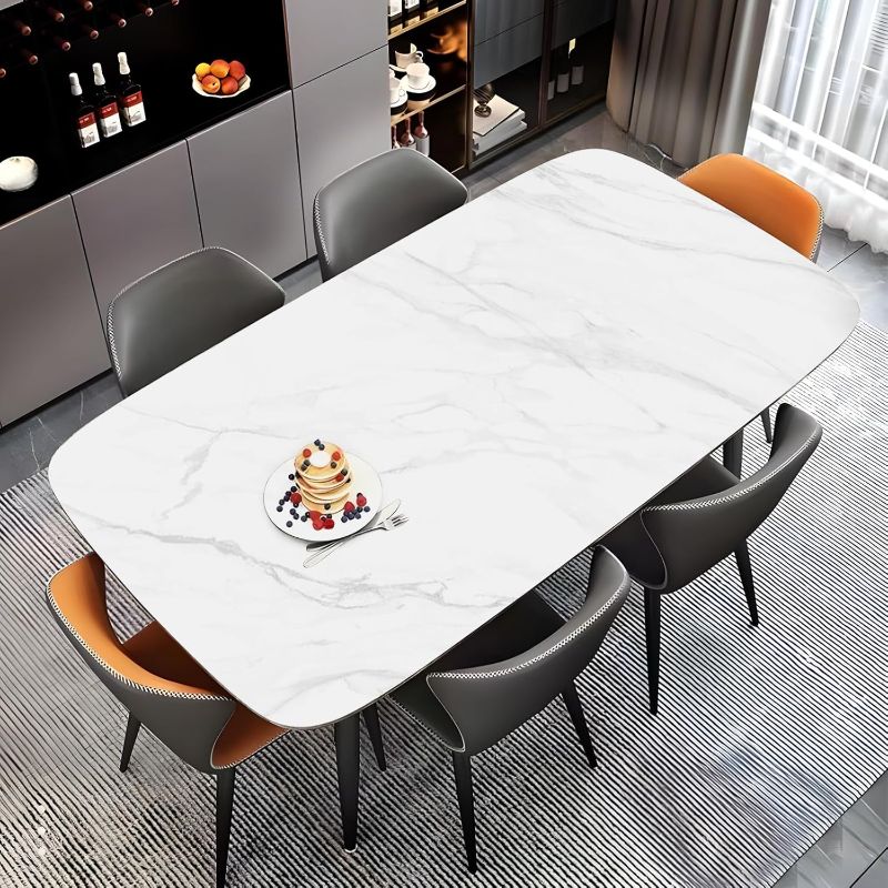 Photo 1 of 48 inch Marble Sintered Stone Dining Table? Rectangular Rock Slab Table ?Black Powder Coated Wrought Iron Metal Legs?Home Kitchen Furniture(ONLY Table)
