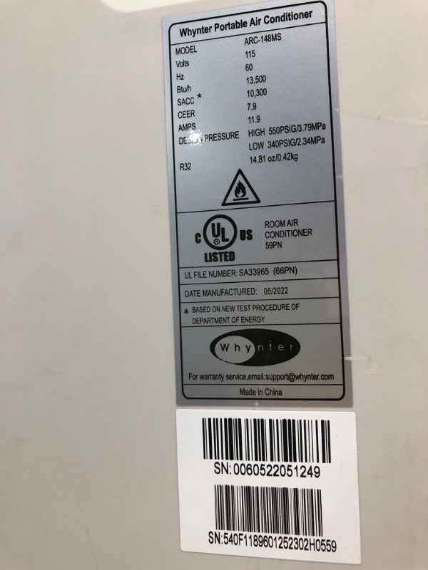 Photo 3 of 10,300 BTU (14,000 BTU ASHRAE) Portable Air Conditioner Cools 500 Sq. Ft. with Dehumidifier, Remote, and Filter in White