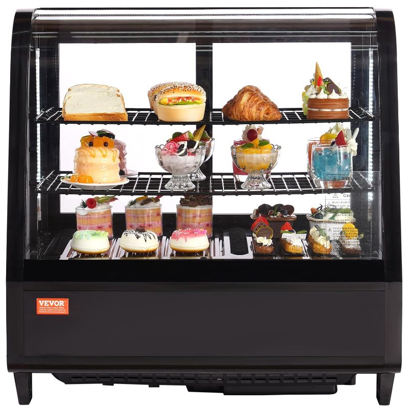 Photo 1 of * SEE NOTES* VEVOR XCW-100L 3.5 Cu.Ft./100L, 2-Tier, Countertop Pastry Case Commercial Display Refrigerator with LED Lighting, Turbo, Frost-Free Air-Cooling, Rear Sliding Door, Curved, Black
