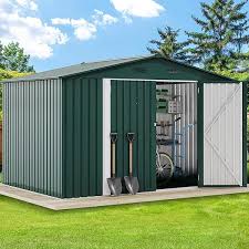 Photo 1 of * MISSING PARTS* EMKK Large Metal Storage Shed,Outdoor Storage Shed 10x8FT, Heavy Duty Metal Tool Sheds Storage House with Door & Air Vent for Garden, Patio, Lawn to Store Bikes, Trash Bins, Tools, Lawnmowers
