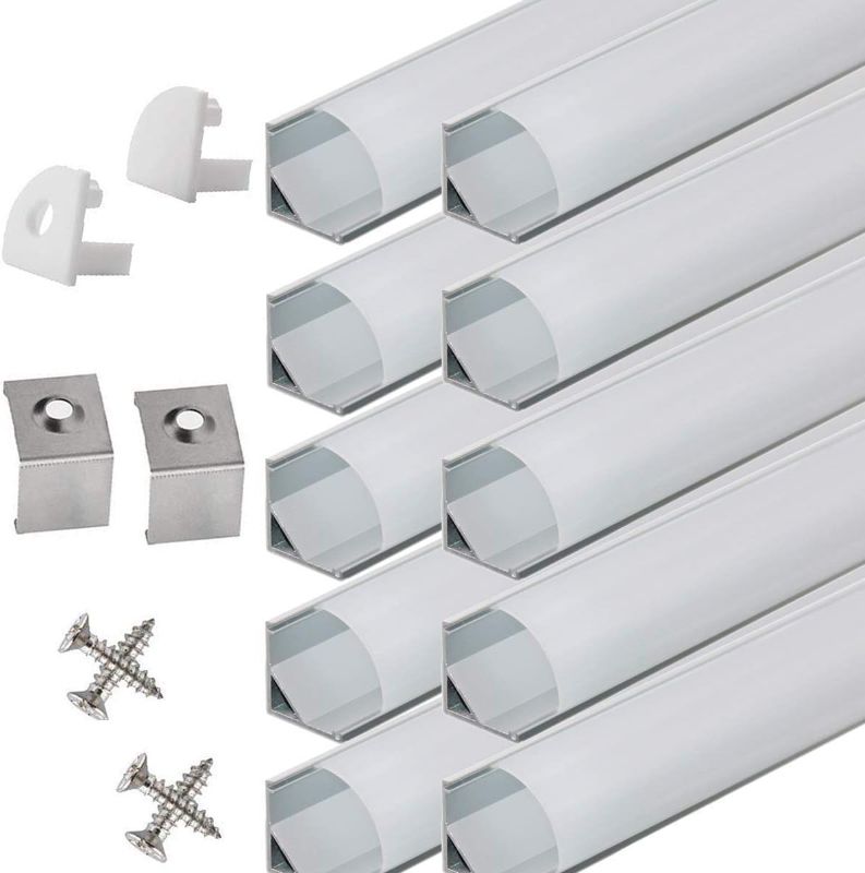 Photo 1 of *SEE NOTES* 10-Pack 6.6FT/2 Meter LED Aluminum Channel V-Shape, LED Profile with End Caps and Mounting Clips for LED Strip Light Mounting
