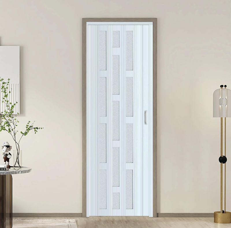 Photo 1 of * SEE NOTES* DIYHD 30X96in Accordion Folding Door with Frosted Acrylic Glass,PVC Interior Accordion Door,Installation Hardware Included
