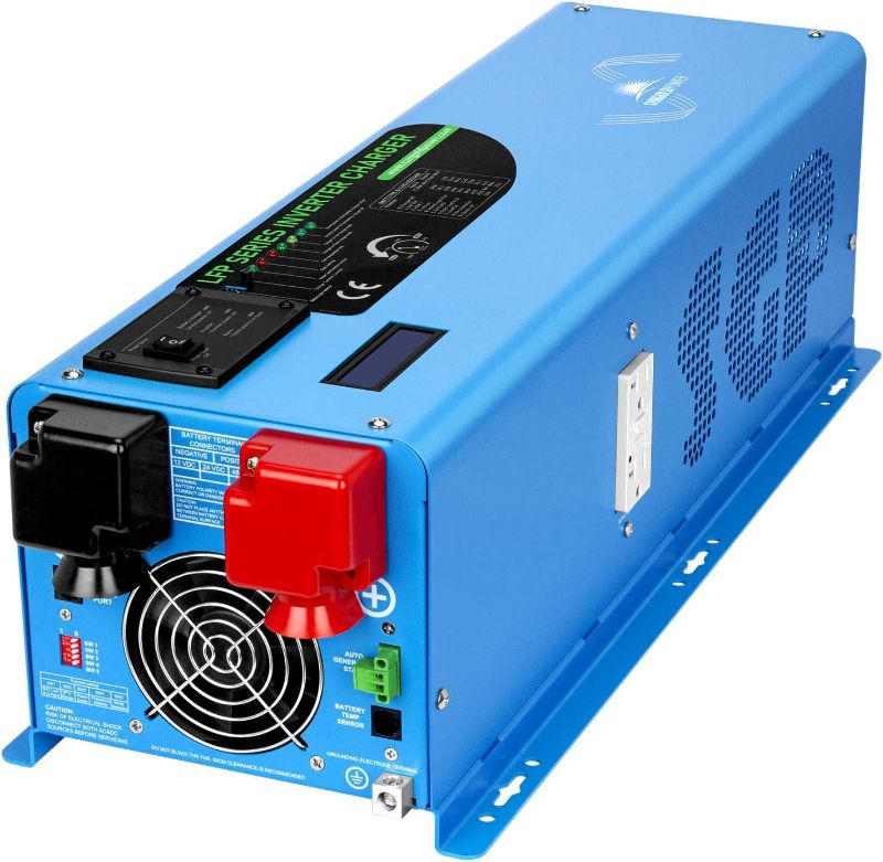 Photo 1 of * BLUE COLORED UNIT* SUNGOLDPOWER 4000W Max 12000W Input 240VAC Split Phase 120V / 240V Output Pure Sine Wave Inverter Charger 120A DC 12V Converter Remote Control AC Priority Battery Priority