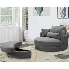 Photo 1 of * SEE NOTES* Modern Swivel Accent Sofa Barrel Chair with Half Moon Storage Ottoman, Linen Leisure Chair, Round Accent Lounge Barrel Chair, 360° Swivel with 3 Pillows and Plastic, for Living Room Hotel, Dark Gray
