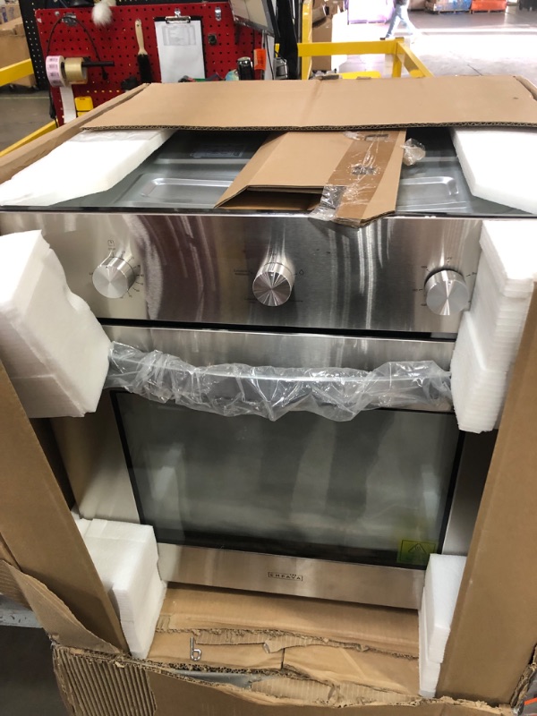 Photo 2 of **MAJOR DAMAGE**READ NOTES**
Empava 24 in. 2.3 cu. Ft. Single Gas Wall Oven Bake Broil Rotisserie Functions with Mechanical Controls-Built-in Timer-Convection Fan in Stainless Steel, Silver
