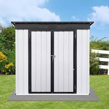 Photo 1 of * Minor Damage* 6 ft. x 4ft. Outdoor Garden Metal Steel Waterproof Tool Shed Covers 24 sq. ft. with 2 Lockable Doors, White+Black
