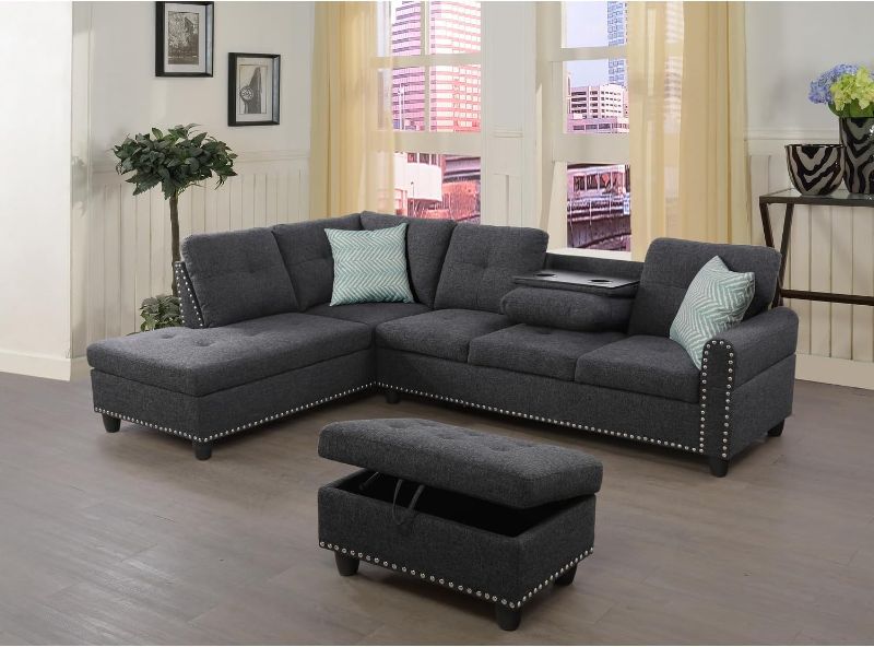 Photo 1 of * NEW!* Devion Furniture Polyester Fabric Sectional Sofa with Ottoman-Dark Gray
