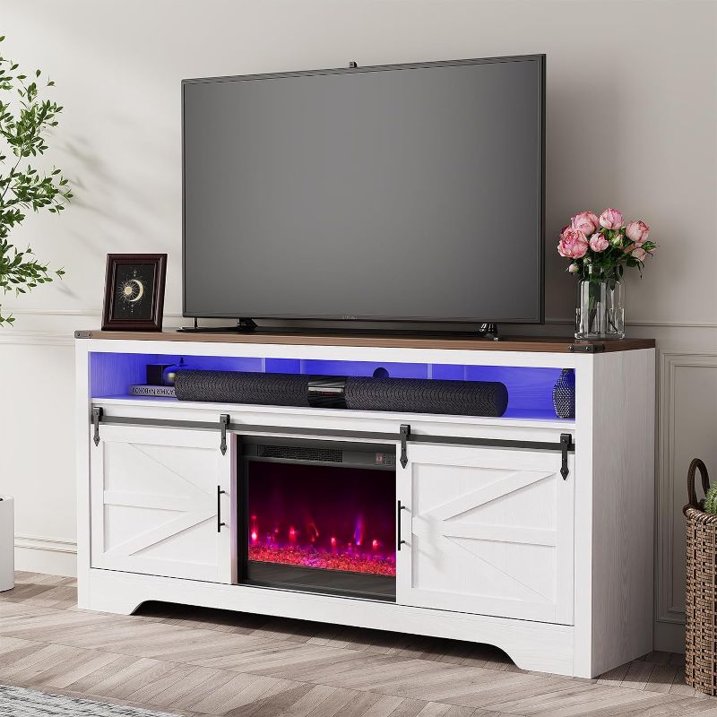 Photo 1 of * SEE NOTES* ROOMTEC 70 Inch TV Stand with 23" Fireplace for 80 Inch TVs,Farmhouse Barn Door Entertainment Center Television Stands for Living Room,Media Console with Storage
