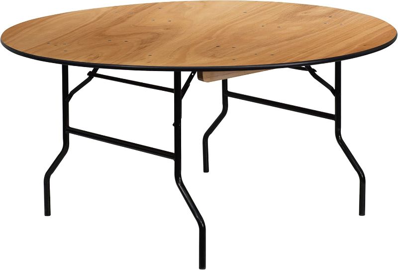 Photo 1 of * SEE NOTES* Flash Furniture Furman 5' Round All-Occasion Wood Folding Event Table, Foldable Round Portable Banquet Table with Wooden Top, Natural/Black
