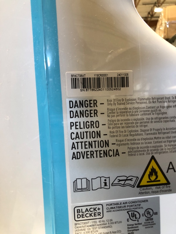 Photo 4 of * SEE NOTES* BLACK+DECKER 8,000 BTU Portable Air Conditioner up to 350 Sq.Ft.with Remote Control, White
