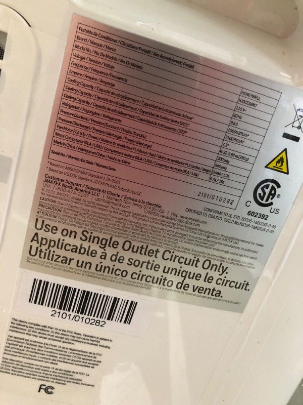 Photo 4 of * TESTED* Honeywell 10,000 BTU Portable Air Conditioner for Bedroom, Living Room, Office, Kitchen, 115V, Cools Up To 450 Sq. Ft. with Remote Control, Dehumidifier and Fan, 24-hour Timer, White 10,000 BTU 450 Sq. Ft.