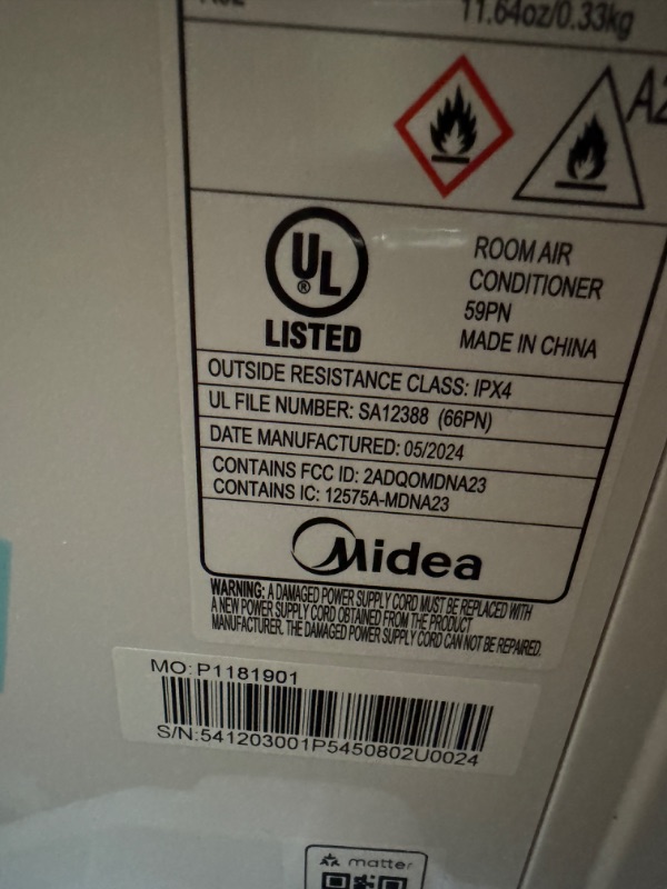 Photo 3 of *POWERS ON //DENTED** Midea 8000 BTU Window Air Conditioner with Heat, Inverter Tech Ultra-Quiet Operation, 35% Energy-Saving, APP & Voice Smart Control, Energy Star Rated, Cools up to 350 Sq. Ft., fits Summer and Fall 8,000 BTU