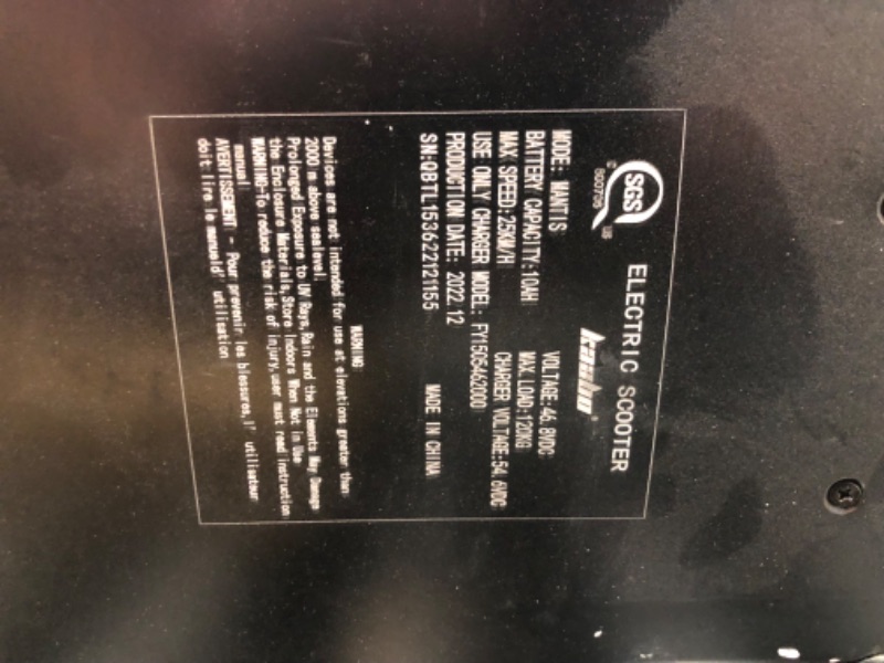 Photo 6 of ***USED - COVERED IN SCRAPES - MISSING CHARGER - POWERS ON - UNABLE TO TEST FURTHER - SEE PICTURES***
Kaabo Mantis 10 Electric Scooter Aluminum Alloy Forging 30MPH