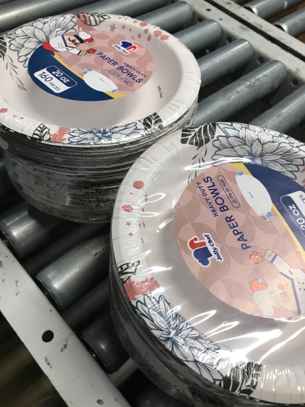 Photo 3 of **OPEN BOX SEALED PLATES** JOLLY CHEF 160 Count Paper Bowls 20 oz Soak Proof and Cut Proof Microwave Safe Heavy Duty Flower Printed Disposable Bowls Large for Dinner or Lunch