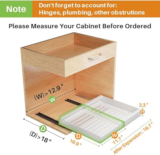 Photo 1 of ***USED - LIKELY MISSING PARTS - UNABLE TO VERIFY FUNCTIONALITY***
Pull Out Cabinet Organizer, Expandable(11.7"-19.7") Heavy Duty Slide Out Drawers Fixed with Adhesive Nano Film for Pots, Roll Out Shelf Storage for Kitchen Base Cabinet Organization, Pantr