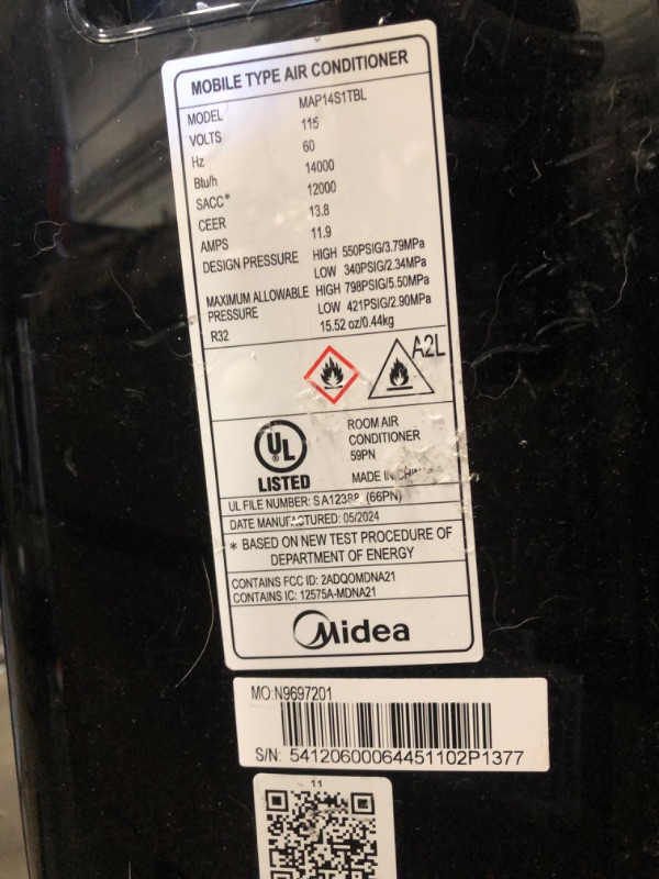 Photo 7 of * See Notes* Midea Duo 14,000 BTU (12,000 BTU SACC) High Efficiency Inverter Ultra Quiet Portable Air Conditioner,with Heat up to 550 Sq. Ft., Works with Alexa/Google Assistant, with Remote Control & Window Kit
