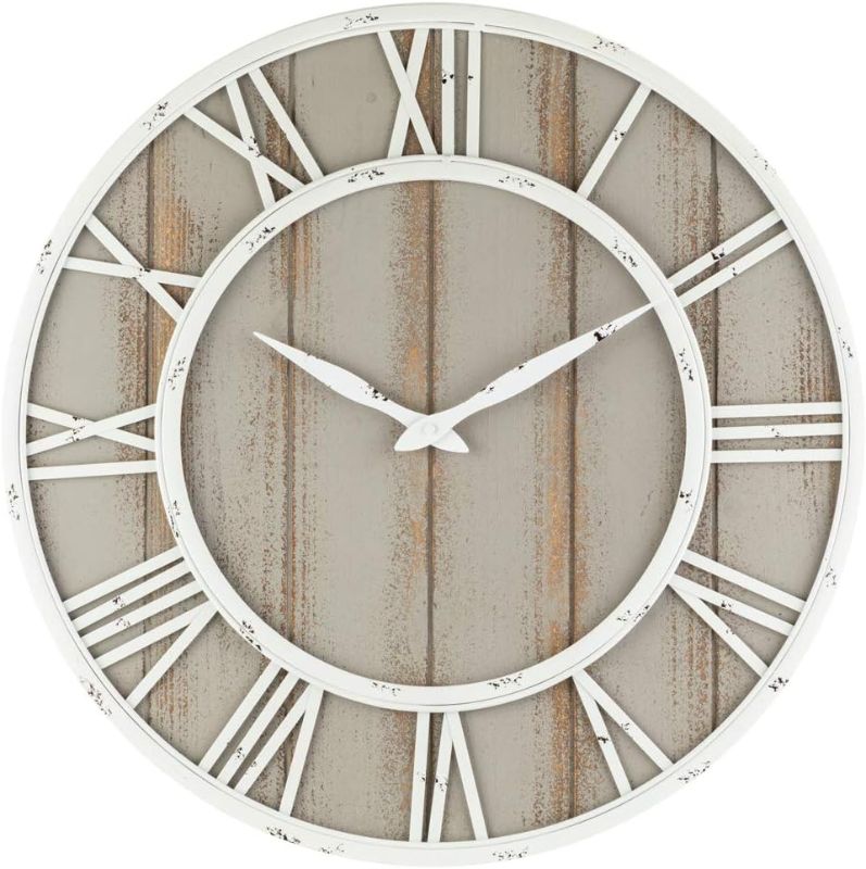 Photo 1 of * SEE NOTES* Oldtown Farmhouse Metal & Solid Wood Noiseless Wall Clock (Coastal Grey, 36-inch)
