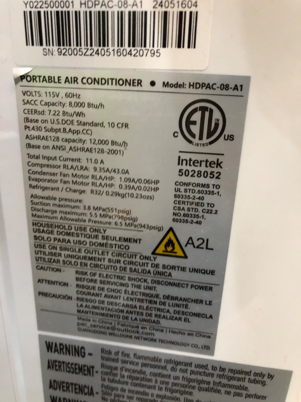 Photo 5 of *MISSING ACCESSORIES* 12000 BTU Portable Air Conditioners with Remote Control, 3-in-1 Free Standing Cooling AC Unit with Fan & Dehumidifier, Cools Room up to 500 sq.ft, Smart/Sleep Mode,3 Speed,Auto Swing,Timer
