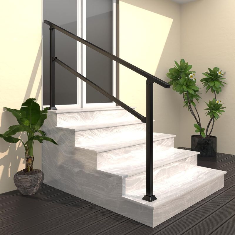 Photo 1 of * MISSING HARDWARE* Stair Railing Indoor Outdoor, 68.5" x 36" Fits 4-5 Steps Stair Handrail, Metal Black Railings for Porch Deck Railing, Easy Install Stair Handrail for Home and Commercial Use?(1 Pack)
