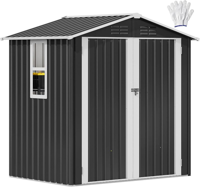 Photo 1 of *INCOMPLETE SET BOX 2 OF 2* DWVO 6x4ft Metal Outdoor Storage Shed with Window, Lockable Tool Storage Sheds, Steel Garden Sheds with Sloped Roof for Backyard, Patio, Garage, Lawn, Gray
