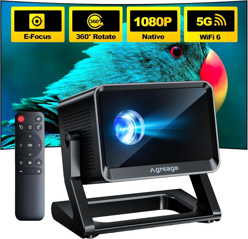 Photo 1 of [360° Adjustable Stand] Electric Focus Projector with WiFi and Bluetooth, 4K Support Native 1080P WiFi 6, Portable Outdoor Projector, Compatible with Phones/TV Stick/PowerPoint/HDMI/USB/AV