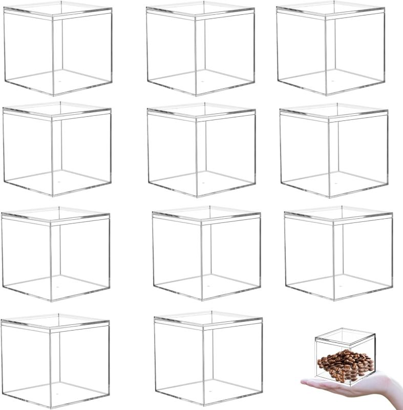 Photo 1 of Acrylic Box 12 Packs Clear Boxes with Lids Plastic Square Cube for Display Small Clear Storage Boxes Birthday Wedding Party Favor Candy Boxes Acrylic Decoration Box